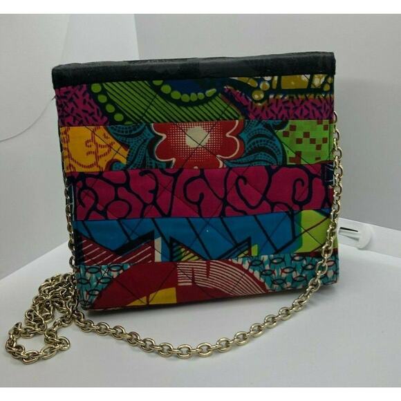 Selina Beb Black Multicolor Ethnic Print Structured Shoulder Crossbody Bag Purse - Picture 3 of 8